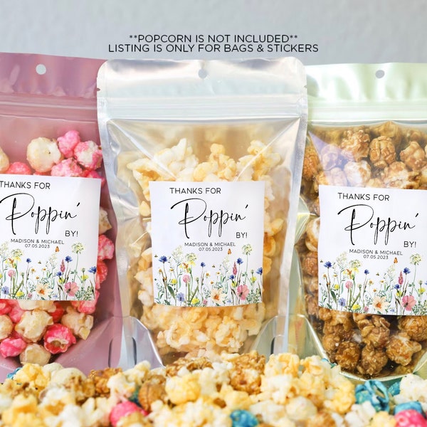 Thanks for Poppin By Favor Bags, Wildflower Floral Design, Wedding Snack Bags, Bridal Shower Favors, Wedding Favors For Guests, Bulk Favors