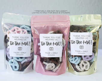 Wedding Favor Bags and Stickers, Pretzel Bags, Thank you for helping us tie the knot, Bridal Shower Favors, Wedding Treats, Bulk Favors