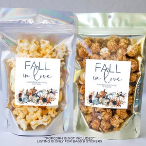 Fall in Love Favor Bags and Stickers, Autumn Pumpkin Design, Wedding Snack Bags, Bridal Shower Favors, Bulk Wedding Favors