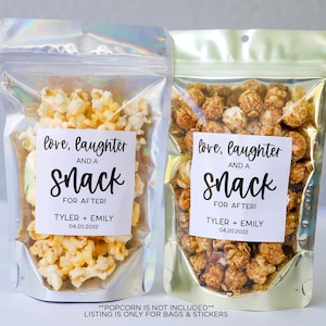 Wedding Treat Bags and Stickers, Love Laughter and a Snack for After, Wedding Snack Bags, Bridal Shower Favors, Stand Up Bag