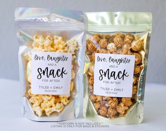 Wedding Treat Bags and Stickers, Love Laughter and a Snack for After, Wedding Snack Bags, Bridal Shower Favors, Stand Up Bag