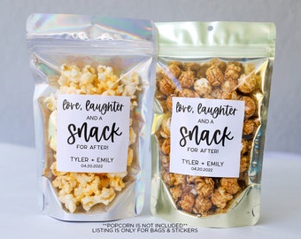 Wedding Treat Bags and Stickers, Love Laughter and a Snack for After, Wedding Snack Bags, Bridal Shower Favors, Stand Up Bag