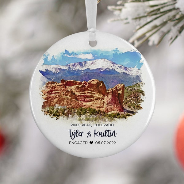 Pikes Peak Ornament, Colorado Vacation, Travel Gift for Engaged Couple, Engagement Gift, Travel Souvenir 3058