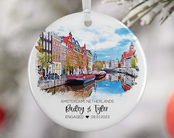 Amsterdam Netherlands Christmas Ornament, Family Vacation, Engagement Gift, Family Trip, Engaged Married Gift, Travel Souvenir, 3236
