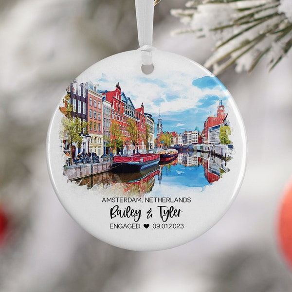 Amsterdam Netherlands Christmas Ornament, Family Vacation, Engagement Gift, Family Trip, Engaged Married Gift, Travel Souvenir, 3236