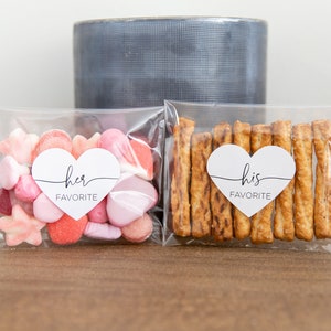 His and Her Favorite Heart Stickers, Wedding Labels, Stickers for Favor Bags for Guests, Treat Bags, Wedding Favors