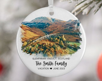 Glenfinnan Viaduct Scotland Ornament, Family Vacation, Engaged, Married Ornament, Travel Gift, Wedding Engagement Gift Souvenir 3210