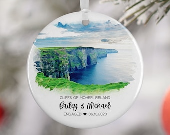 Cliffs of Moher Ireland Ornament, Family Vacation, Engaged, Married Ornament, Travel Gift, Wedding Engagement Gift Souvenir 3206