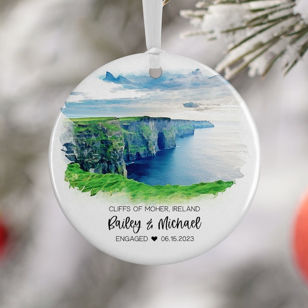 Cliffs of Moher Ireland Ornament, Family Vacation, Engaged, Married Ornament, Travel Gift, Wedding Engagement Gift Souvenir 3206