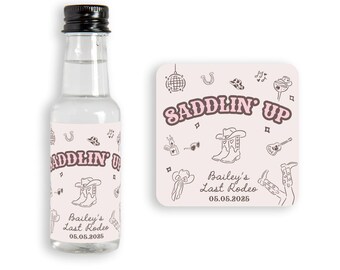 Saddlin Up Cowgirl Bachelorette Mini Liquor Labels: Last Rodeo Party Favors