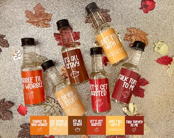 Friendsgiving Mini Liquor Bottle Stickers: Thanksgiving Party Favors (Set of 12)