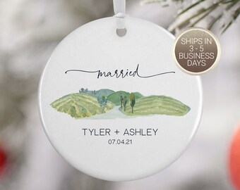 Vineyard Married Ornament, Travel Gift for Married Couple, Wedding Gift, Napa, Italy, Countryside, Wine, Vineyard, Wine 2172 (MARRIED)