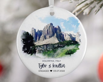 Dolomites Italy Ornament, Engaged in Italy, Mountain Engagement, Travel Engagement, Travel Gift for Engaged Couple, Engagement Gift, 3009