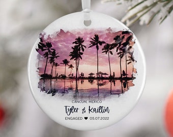 Tropical Beach Engagement Ornament, Cancun, Hawaii, Island Engagement, Travel Engagement, Travel Gift Engaged Couple, Engagement Gift, 3038