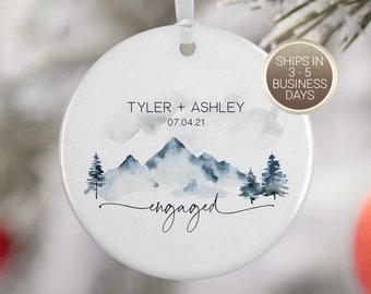 Personalized Engagement Ornament: Mountain Scene Ceramic Gift 2114