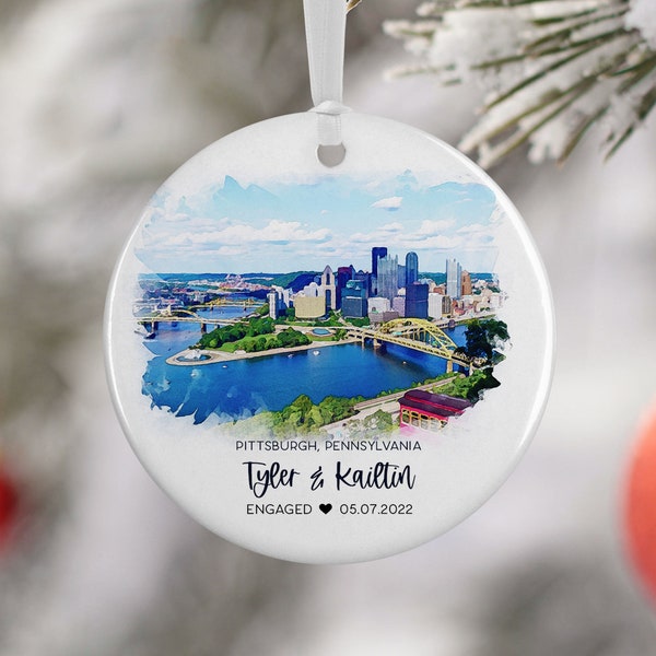 Pittsburgh Pennsylvania Engagement Ornament, Wedding Gift, Travel Gift, Engaged Couple, Engagement Gift, Married, Vacation Souvenir 3064