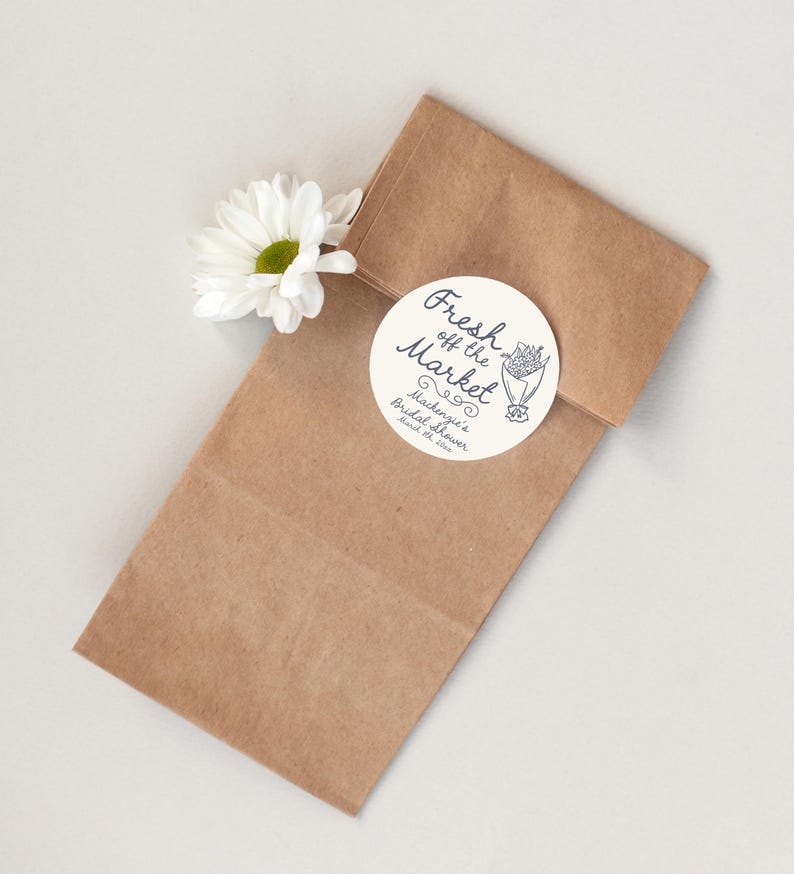 Fresh Off the Market Stickers, Floral Bridal Shower Favor Labels, Engagement & Bachelorette Party Stickers, Pink Blue Green Yellow V2 Smoke