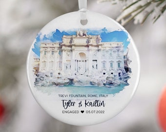 Trevi Fountain Engagement Ornament, Rome Italy Engaged, Travel Engagement, Travel Gift for Engaged Couple, Engagement Gift, Honeymoon 3044