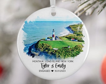 Montauk Long Island New York Ornament, Long Island Vacation, Engaged, Married Ornament, Travel Gift, Wedding Engagement Gift Souvenir 3282