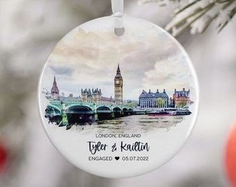 London England Ornament, Travel Engagement, Engaged Ornament, Travel Gift for Engaged Couple, Vacation Souvenir 3083