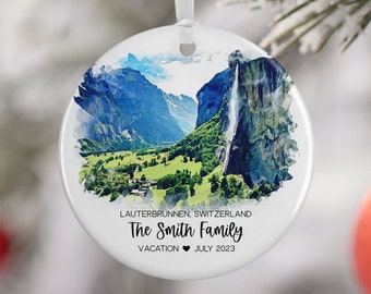 Lauterbrunnen Switzerland Ornament, Family Vacation, Engaged, Married Ornament, Travel Gift, Wedding Engagement Gift Souvenir, 3229