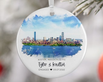 Boston Mass Engagement Ornament, Engaged in Boston, Travel Engagement, Travel Gift for Engaged Couple, Engagement Gift, Souvenir 3078