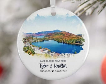 Lake Placid New York Engagement Ornament, Wedding Gift, Travel Gift, Engaged Couple, Engagement Gift, Honeymoon, Married Gift 3062