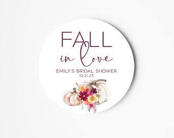 Fall in Love Stickers, Personalized Bridal Shower Favors Stickers, Wedding Favor Labels, Wedding Stickers, Fall Flowers, Autumn Floral V2