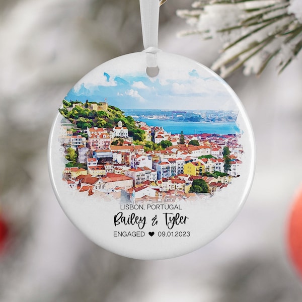 Lisbon Portugal Christmas Ornament, Family Vacation, Engagement Gift, Family Trip Souvenir, Engaged Married Gift, Travel Souvenir, 3239