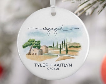 Tuscany Italy Engagement Ornament, Travel Gift for Engaged Couple, Florence Italy, Tuscany, Vineyard, Engagement Gift, 2251 (ENGAGED)