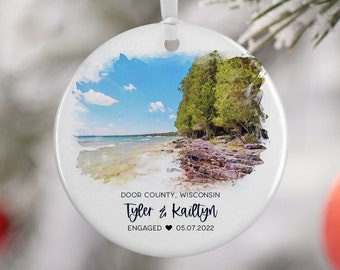 Door County Wisconsin Christmas Ornament, Wisconsin Family Vacation, Engaged Married Gift, Travel Gift, Travel Souvenir Engagement Gift 3158