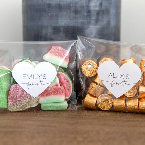 His and Her Favorite Heart Stickers Personalized, Wedding Labels, Stickers for Favor Bags for Guests, Treat Bags, Wedding Favors