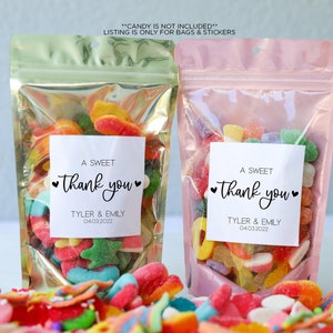 Wedding Treat Bags and Stickers, A Sweet Thank You, Wedding Snack Bags, Bridal Shower Favors, Wedding Favors for Guests, Stand Up Zip Pouch