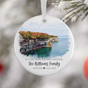 Pictured Rocks Lakeshore Christmas Ornament, Michigan Family Vacation, Engaged Gift, Travel Gift, Travel Souvenir Engagement Gift 3161