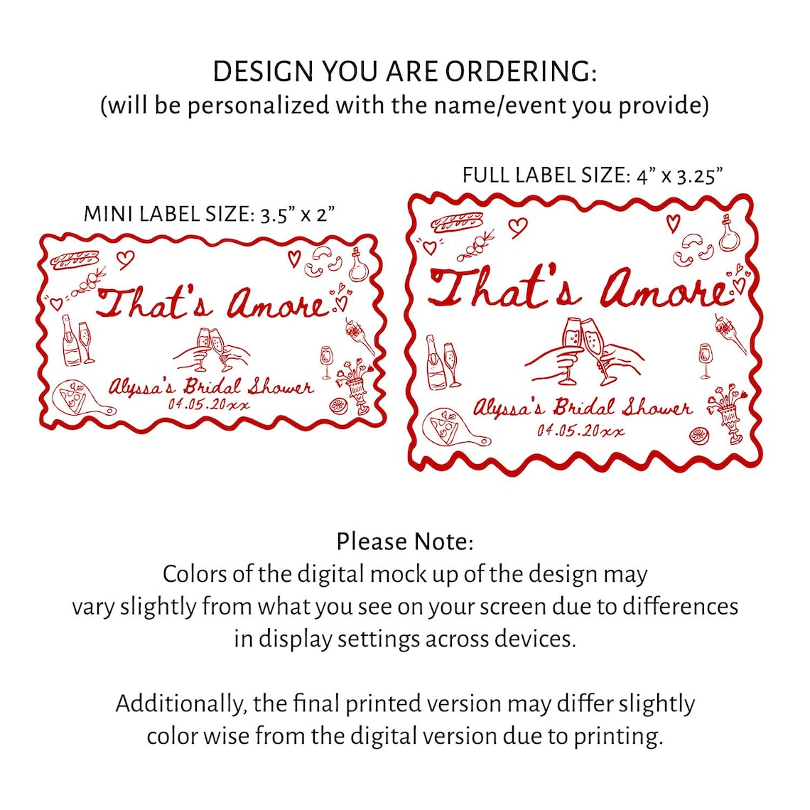 That's Amore Champagne/prosecco Labels: Italian Bridal Shower Favors - Etsy
