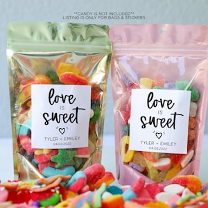 Wedding Favor Bags and Stickers, Love is Sweet, Wedding Treat Bags, Bridal Shower Favors, Wedding Favor Bags