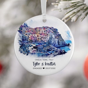 Cinque Terre Vacation Ornament, Engaged in Cinque Terre Italy, Travel Engagement, Travel Gift for Engaged Couple, Engagement Gift, 3051