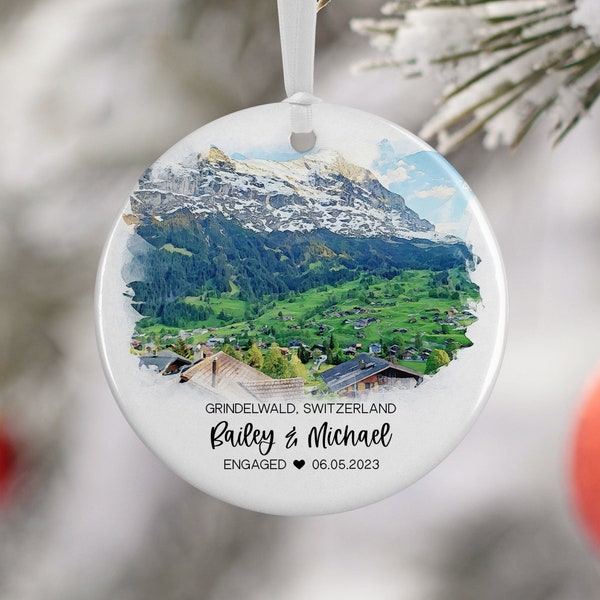 Grindelwald Switzerland Ornament, Family Vacation, Engaged, Married Ornament, Travel Gift, Wedding Engagement Gift Souvenir, 3228