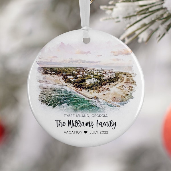 Tybee Island Georgia Ornament, Georgia Family Vacation, Engaged, Married Ornament, Travel Gift, Wedding Engagement Gift Souvenir 3135