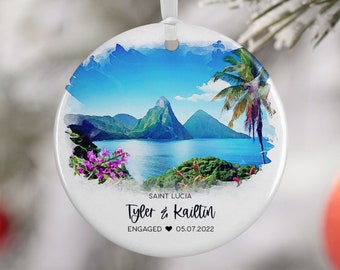 St Lucia Engagement Ornament, Beach Engagement, Saint Lucia Vacation, Travel Engagement, Travel Gift for Engaged Couple, 3049