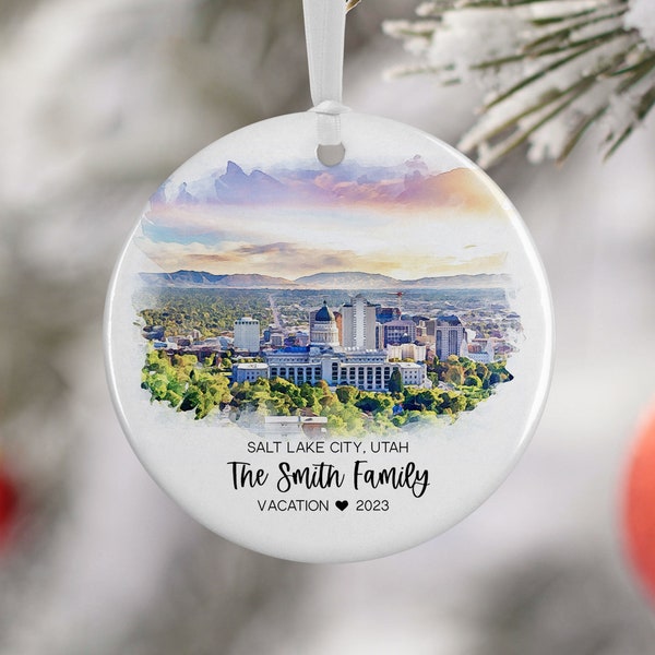 Salt Lake City Utah Ornament, Salt Lake Vacation, Engaged, Married Ornament, Travel Gift, Wedding Engagement Gift Souvenir 3283