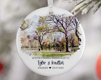 Boston Common Mass Engagement Ornament, Boston Vacation, Travel Engagement, Travel Gift for Engaged Couple, Engagement Gift, Souvenir 3079