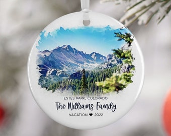 Estes Park Colorado Ornament, Rocky Mountains Family Vacation, Engaged Gift, Married Ornament, Travel Gift, Wedding Engagement Gift 3143