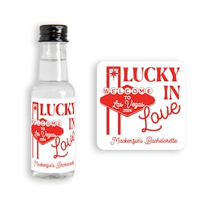 Lucky in Love Vegas Bachelorette Party Mini Liquor Bottle Stickers, Mini Alcohol Bottle Labels, Bachelorette Party Favors, V1