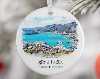 St Thomas USVI Engagement Ornament, Virgin Island Engagement, Travel Gift for Engaged Couple, Engagement Gift, 3056