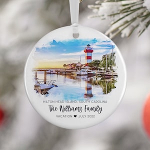 Hilton Head Island South Carolina Ornament, Family Vacation, Engaged, Married Ornament, Travel Gift, Wedding Engagement Gift Souvenir 3138