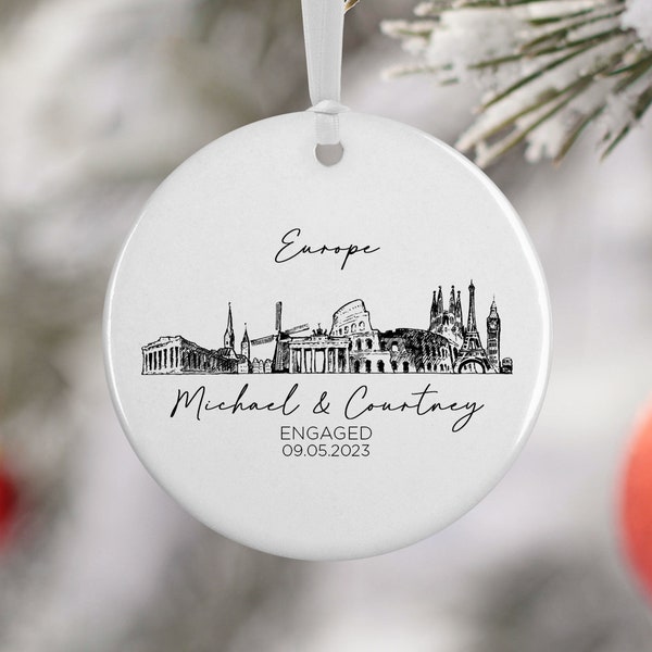 Europe Landmarks Ornament, Europe Landmarks Skyline, Europe Vacation, Engagement, Honeymoon, Travel Souvenir, Vacation Gift, 4015