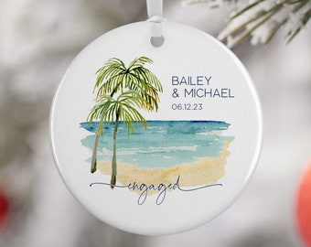 Engagement Ornament, Beach Themed, Travel Gift for Engaged Couple, Tropical Engagement, Engagement Gift, Bridal Shower Gift, 2150 (ENGAGED)