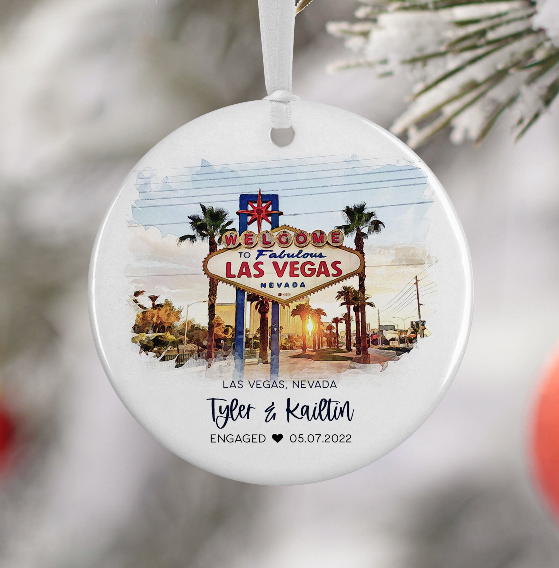 Personalized Las Vegas Nevada with Banner Christmas Ornament