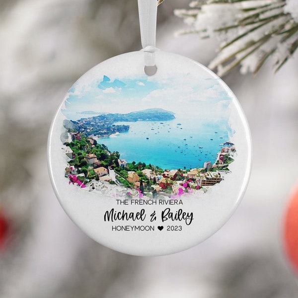 The French Riviera Ornament, French Riviera Vacation, Côte d'Azur Vacation, Engagement, Honeymoon, Travel Souvenir, Vacation Gift, 3262